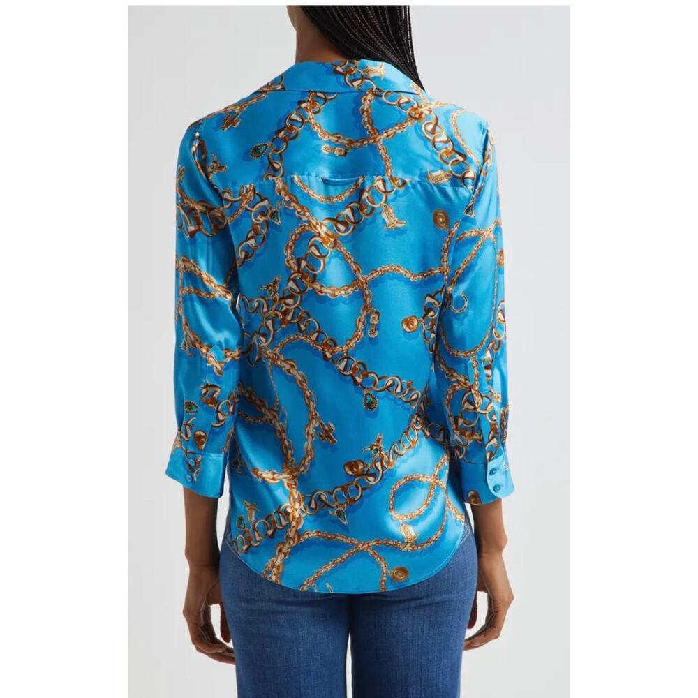 L'agence Dani Chain Print Silk Button-Up Shirt - … - image 5